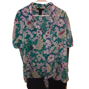 Investments - Women’s V-Neck Short Sleeve Top - Large Floral Front Tie - Size 2X